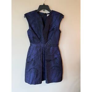 Reiss Fit & Flare Dress Womens 6 Purple Evie Nipped Waist Jacquard Sleeveless